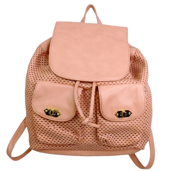Steve Madden Handbags - Steve Madden Blush Pink Vegan Leather Drawstring Foldover Backpack Purse Bag